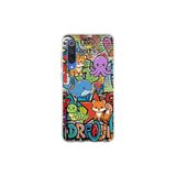 Xiaomi Mi 9 SE ile Uyumlu Grafiti Mini Tasarımlı Şeffaf Silikon Kılıf