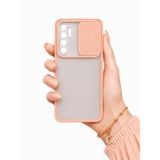 Xiaomi Mi Note 10 Lite ile uyumlu Kılıf Slayt Sürgülü Arkası Buzlu Lensi Kapak - Pembe Açık