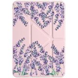 Xiaomi Mi Pad 5 11.0" ile Uyumlu Kalem Bölmeli Tri Folding Tablet Kılıfı, Lavanta Desenli, Pudra Pembe