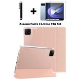 Xiaomi Pad 6 11 Inç 2023 Uyumlu Flip Smart Standlı Uyku Modlu Tablet Kılıfı + Ekran Koruyucu + Kalem - Rose Gold