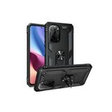 Xiaomi Poco F3 Kılıf Vega Yüzüklü Standlı Tank Zırh Kapak + Ekran Koruma SİYAH
