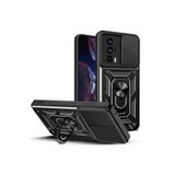 Xiaomi Poco F5 Pro Kılıf Magnetik Standlı Kamera Korumalı Sürgülü Vega Kapak + Ekran Koruma Siyah