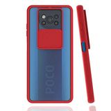 Xiaomi Poco X3/Xiaomi Poco X3 NFC/Xiaomi Poco X3 Pro ile uyumlu Kılıf Slayt Sürgülü Arkası Buzlu Lensi Kapak - Kırmızı