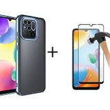 Xiaomi Redmi 10C Kılıf Kamera Korumalı Logo Gösteren Omega Kapak Ve Tam Kapatan Ekran Koruyucu (mavi)