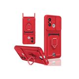 Xiaomi Redmi 12C Kılıf Zuma Kartvizitli Yüzüklü Silikon - Kırmızı-(5796)