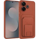 Xiaomi Redmi 13 Uyumlu Kılıf Zebana Flexstand Kartlıklı Silikon Kılıf Kahverengi
