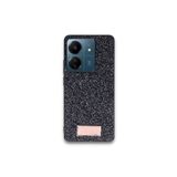 Xiaomi Redmi 13C Kılıf Bright Zarif Boncuk İşlemeli Tasarım Simli Kapak Siyah