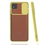 Xiaomi Redmi 9C ile uyumlu Kılıf Slayt Sürgülü Arkası Buzlu Lensi Kapak - Sarı