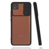 Xiaomi Redmi 9C ile uyumlu Kılıf Slayt Sürgülü Arkası Buzlu Lensi Kapak - Siyah