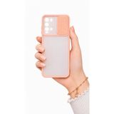 Xiaomi Redmi 9T ile uyumlu Kılıf Slayt Sürgülü Arkası Buzlu Lensi Kapak - Pembe Açık