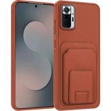 Xiaomi Redmi Note 10 Pro Max Uyumlu Kılıf Zebana Flexstand Kartlıklı Silikon Kılıf Kahverengi