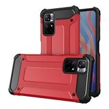 Xiaomi Redmi Note 11 Global ile uyumlu Çİft Katman Koruyucu Crash Military Tank Kılıf - Kırmızı