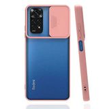 Xiaomi Redmi Note 11 Global ile uyumlu Kılıf Slayt Sürgülü Arkası Buzlu Lensi Kapak - Pembe Açık