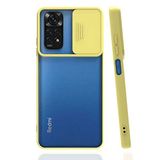 Xiaomi Redmi Note 11S Global ile uyumlu Kılıf Slayt Sürgülü Arkası Buzlu Lensi Kapak - Sarı