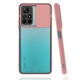 Xiaomi Redmi Note 11T 5G ile uyumlu Kılıf Slayt Sürgülü Arkası Buzlu Lensi Kapak - Pembe Açık