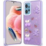 Xiaomi Redmi Note 12 4G Kılıf Parlayan Sıvılı Simli Kabartma Figürlü Mnc Cevze Kapak-Mor Ayı