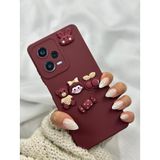 Xiaomi Redmi Note 12 Pro 5g Şekerli Kirazlı Ayılı Çiçekli Tatlı Bordo Toy Bear Kılıf