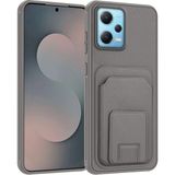 Xiaomi Redmi Note 12 Pro 5g Uyumlu Kılıf Zebana Flexstand Kartlıklı Silikon Kılıf Gri