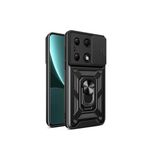Xiaomi Redmi Note 13 Pro 4G Kapak Lens Sürgülü Kamera Korumalı Yüzüklü Stantlı Tank Kılıf - Siyah