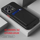 Xiaomi Redmi Note 13 Pro 4g Kılıf Kamera Korumalı Kartlıklı Cüzdanlı Kırmızı Tuşlu Silikon Kapak - Siyah
