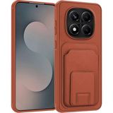 Xiaomi Redmi Note 14 Pro Uyumlu Kılıf Zebana Flexstand Kartlıklı Silikon Kılıf Kahverengi