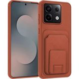 Xiaomi Redmi Note 14S Uyumlu Kılıf Zebana Flexstand Kartlıklı Silikon Kılıf Kahverengi