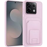 Xiaomi Redmi Note 14S Uyumlu Kılıf Zebana Flexstand Kartlıklı Silikon Kılıf Rose Gold