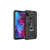 Xiaomi Redmi Note 7 Kılıf Vega Yüzüklü Standlı Tank Zırh Kapak + Ekran Koruma SİYAH