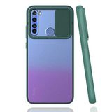 Xiaomi Redmi Note 8 ile uyumlu Kılıf Slayt Sürgülü Arkası Buzlu Lensi Kapak - Koyu Yeşil