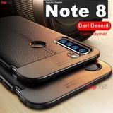 Xiaomi Redmi Note 8 Kamera Korumali Deri Gorunumlu Silikon Kilif
