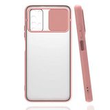 Xiaomi Redmi Note 9 4G ile uyumlu Kılıf Slayt Sürgülü Arkası Buzlu Lensi Kapak - Pembe Açık