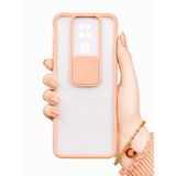 Xiaomi Redmi Note 9 ile uyumlu Kılıf Slayt Sürgülü Arkası Buzlu Lensi Kapak - Pembe Açık