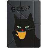 Xiaomi Redmi Pad 10.6" ile Uyumlu Kedi Kahve Tasarımlı Uyku Modlu Kalem Bölmeli Tri Folding Tablet Kılıfı, Siyah
