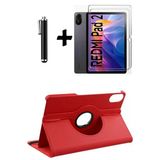 Xiaomi Redmi Pad 2 11 Inç 2025 360° Dönebilen Standlı Tablet Kılıfı Ekran Koruyucu ve Kalem Seti - Kırmızı