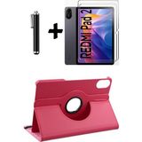 Xiaomi Redmi Pad 2 11 Inç 2025 360° Dönebilen Standlı Tablet Kılıfı Ekran Koruyucu ve Kalem Seti - Pembe