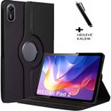 Xiaomi Redmi Pad 2 11 Inç 2025 Uyumlu Tablet Kılıf 360 Derece Koruma Standlı Kapaklı Dönen Pu Deri Kapak - Redmi Pad 2 11inç 2025 - Siyah
