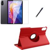 Xiaomi Redmi Pad 2 11 Inç Uyumlu 360° Dönebilen Standlı Tablet Kılıfı Ekran Koruyucu ve Kalem Seti - Kırmızı