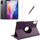 Xiaomi Redmi Pad 2 11 Inç Uyumlu 360° Dönebilen Standlı Tablet Kılıfı Ekran Koruyucu ve Kalem Seti - Mor