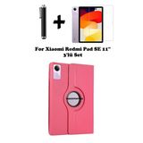 Xiaomi Redmi Pad Se 11 Inç Tablet Uyumlu Uyku Modlu 360 Döner Pu Deri Kılıf Seti - Pembe