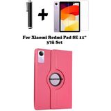 Xiaomi Redmi Pad Se 11 Inç Tablet Uyumlu Uyku Modlu 360 Döner Pu Deri Kılıf Seti - Pembe