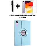 Xiaomi Redmi Pad Se 11 Inç Tablet Uyumlu Uyku Modlu 360 Döner Pu Deri Kılıf Seti - Turkuaz