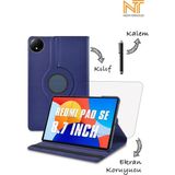 Xiaomi Redmi Pad Se 2024 8.7 Inç Uyumlu 360 Dönebilen Standlı Tablet Kılıfı Ekran Koruyucu Kalem Set - Lacivert
