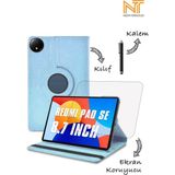 Xiaomi Redmi Pad Se 2024 8.7 Inç Uyumlu 360 Dönebilen Standlı Tablet Kılıfı Ekran Koruyucu Kalem Set - Mavi