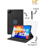Xiaomi Redmi Pad Se 2024 8.7 Inç Uyumlu 360 Dönebilen Standlı Tablet Kılıfı Ekran Koruyucu Kalem Set - Siyah