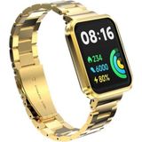 Xiaomi Redmi Watch 2 Lite Uyumlu Metal Baklalı Paslanmaz Çelik Kordon ve Kasa Koruyucu - Gold