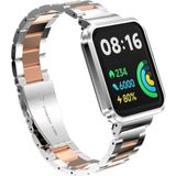 Xiaomi Redmi Watch 2 Lite Uyumlu Metal Baklalı Paslanmaz Çelik Kordon ve Kasa Koruyucu - Gümüş - Rose Gold