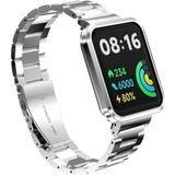 Xiaomi Redmi Watch 2 Lite Uyumlu Metal Baklalı Paslanmaz Çelik Kordon ve Kasa Koruyucu - Gümüş