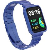 Xiaomi Redmi Watch 2 Lite Uyumlu Metal Baklalı Paslanmaz Çelik Kordon ve Kasa Koruyucu - Lacivert