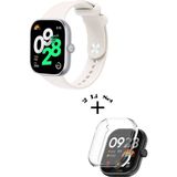 Xiaomi Redmi Watch 4 / 5 Uyumlu Yumuşak Silikon Kordon + Kasa ve Ekran Koruyucu - Bej