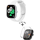 Xiaomi Redmi Watch 4 / 5 Uyumlu Yumuşak Silikon Kordon + Kasa ve Ekran Koruyucu - Beyaz